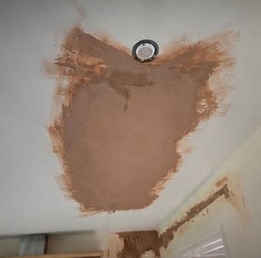 Large ceiling patch in bonding coat around a downlight