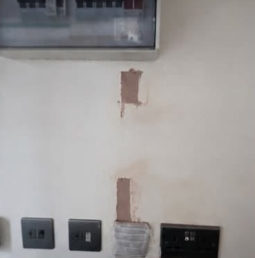 Chases above sockets filled, ready for skim